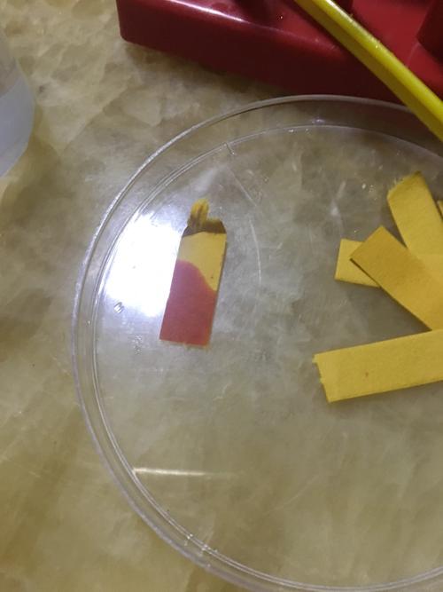使用玻璃棒沾一点柠檬酸溶液到ph试纸上,ph试纸出现了红色,可见柠檬酸